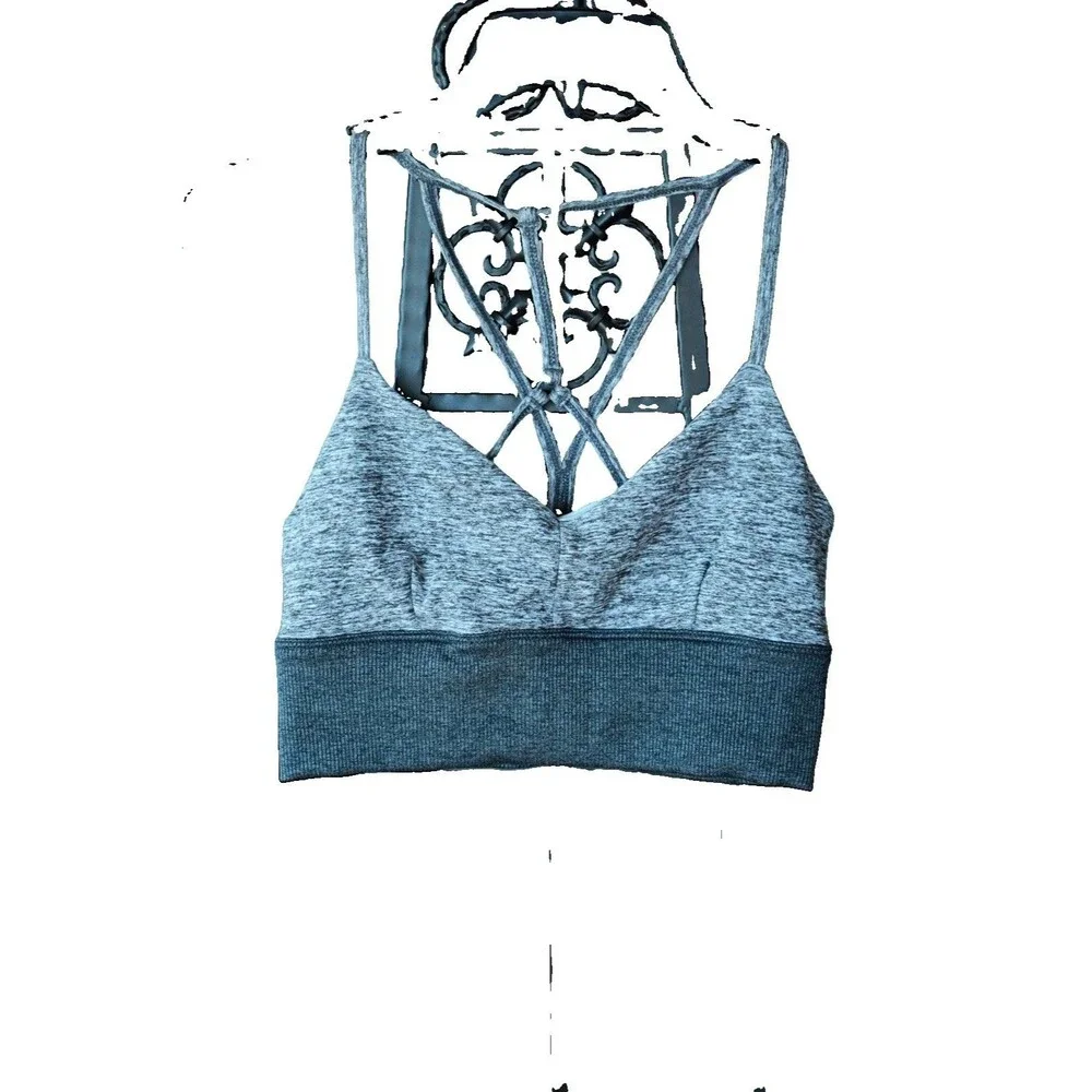 ALO Women's Sports Bra Wireless Pullover Crossback Solid Gray Size S